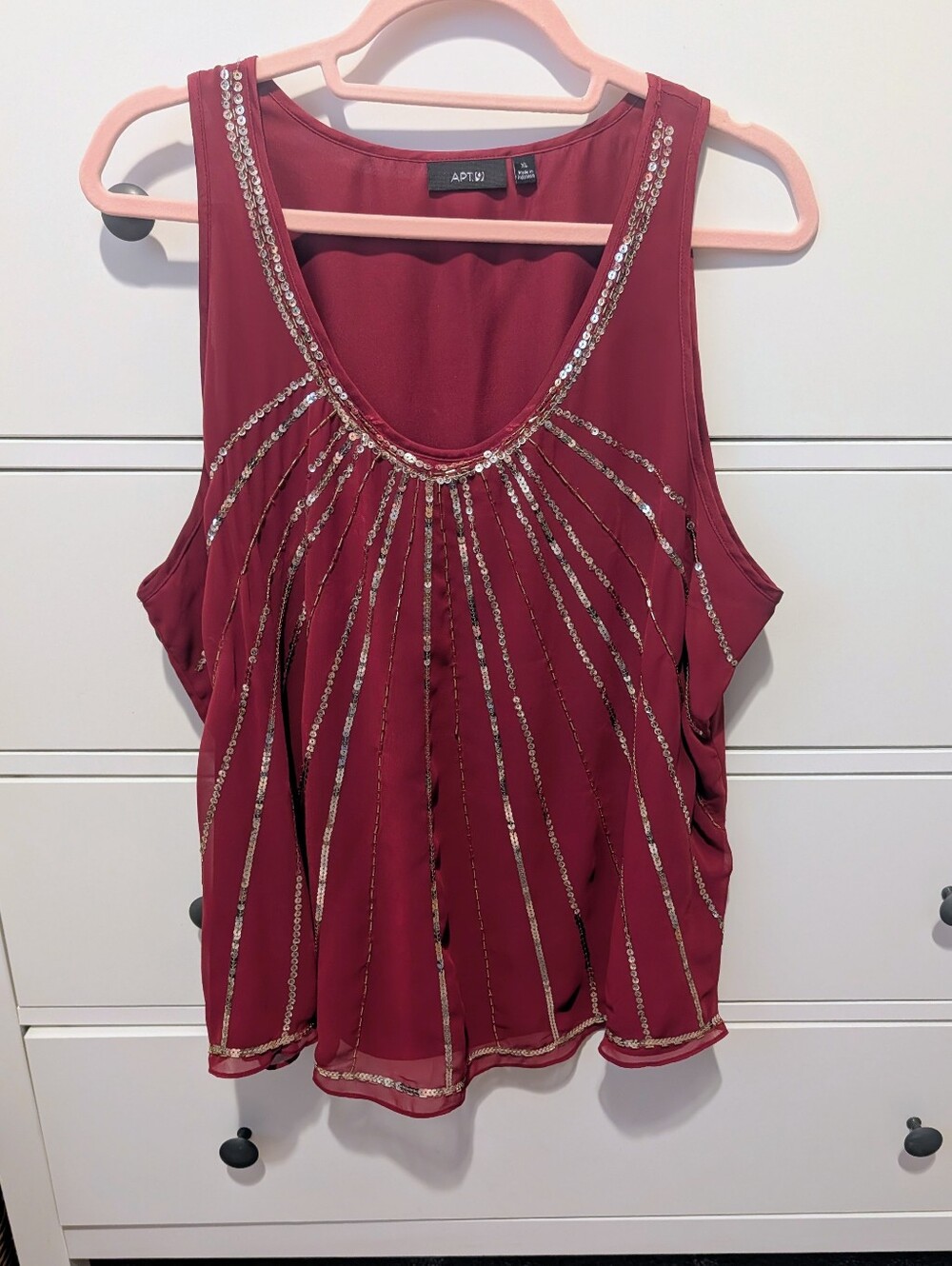 Apt. 9 Burgundy Beaded Sleeveless Tank XL